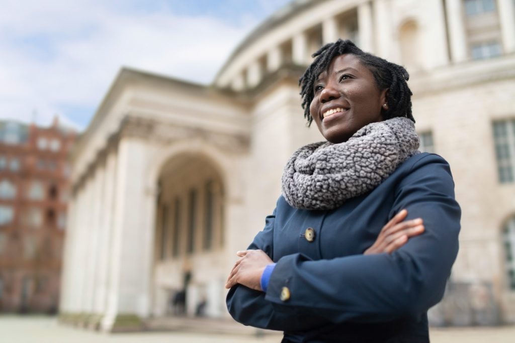 International student stood outside Central Library